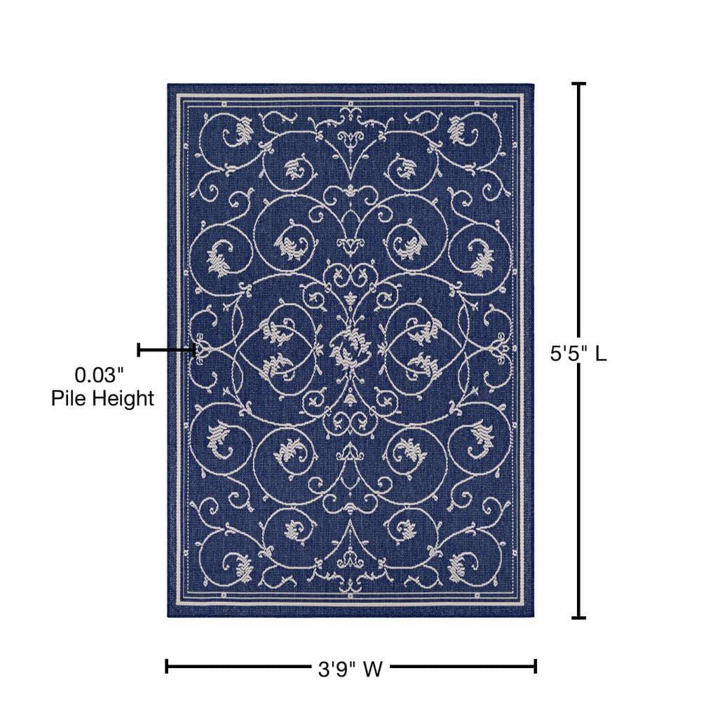 Couristan Recife Veranda Indoor / Outdoor Area Rug, Ivory- Indigo Blue, 3'9" x 5'5"