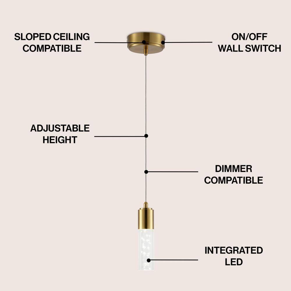 JONATHAN Y Cristal 1-Light Bubble Acrylic/Iron Modern Minimalist Integrated LED Pendant, by JONATHAN  Y - 1 Light Gold