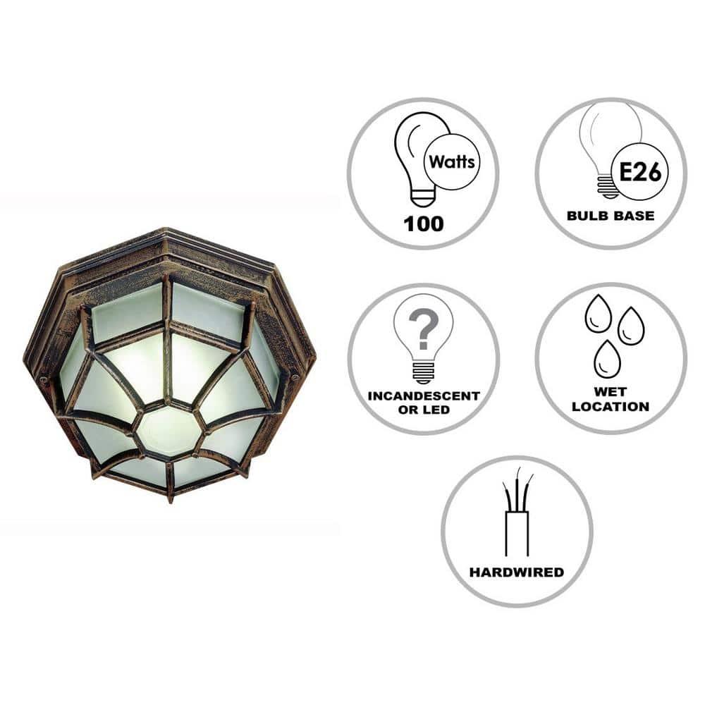 Trans Globe Lighting 40582 Wagon Wheel 1 Light Outdoor Flush Mount Ceiling Fixture - Rust