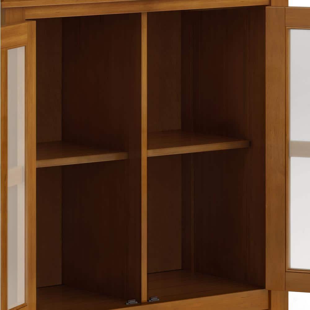 Simpli Home Artisan 30"W Solid Wood 2-Shelf Low Storage Cabinet with Glass Doors and Adjustable Shelves