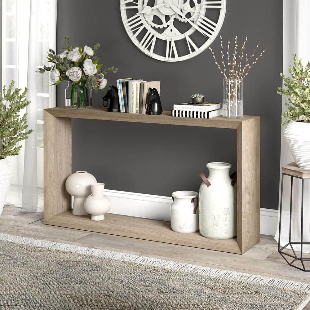 Evelyn&Zoe Osmond 55" Wide Rectangular Console Table, Antiqued Gray Oak