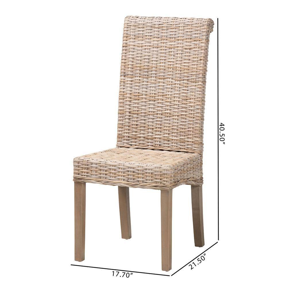 bali & pari Santiago Natural Rattan and Mango Wood Dining Chair Kubu Gray/Rustic Taupe