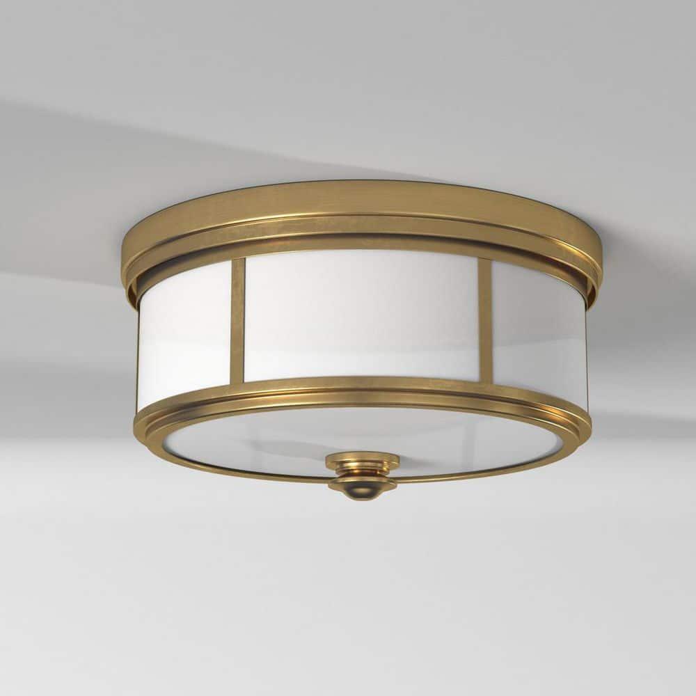 Minka Lavery Modern Ceiling Light Flush Mount Fixture 13 1/2" Liberty Gold Etched Opal Glass Shade for Bedroom Kitchen Living Room