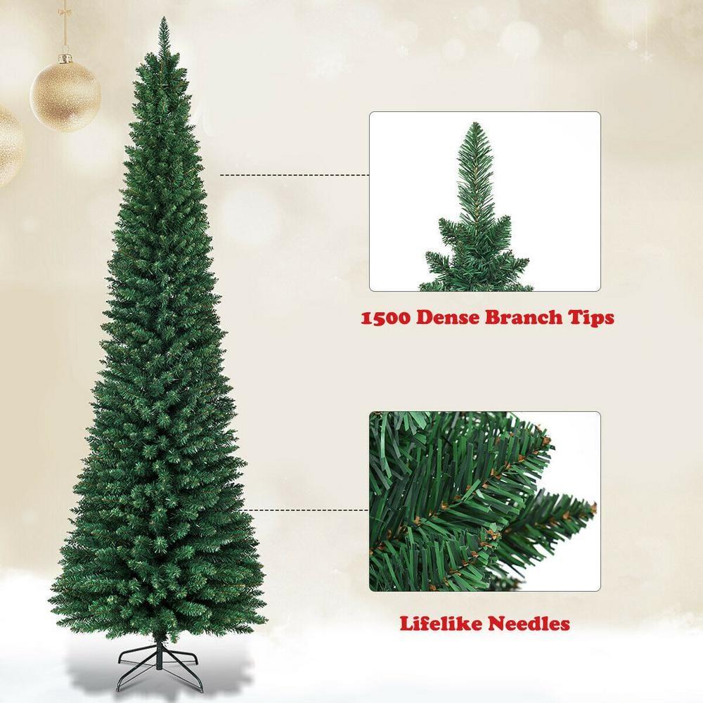 Costway 9Ft PVC Artificial Pencil Christmas Tree Slim Stand Green
