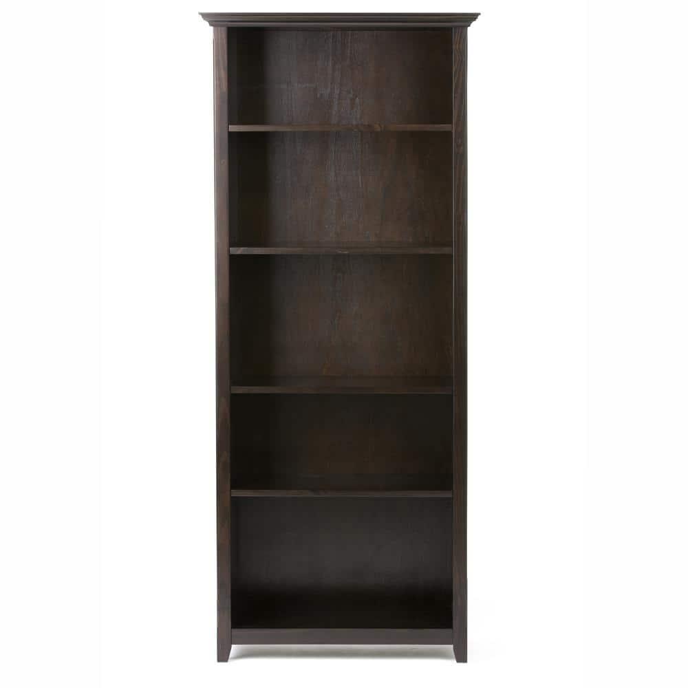 Simpli Home Amherst 30"W Solid Wood 5 Shelf Bookcase with Adjustable Shelves