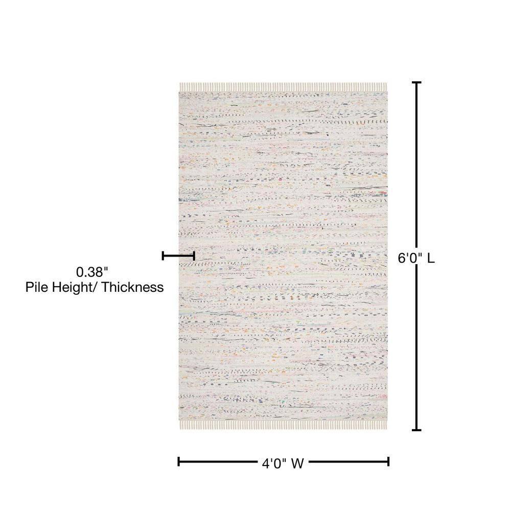 Rag Rug RAR121 Hand Woven Indoor Accent Rug - 4'x6' - Ivory/Multi - Safavieh