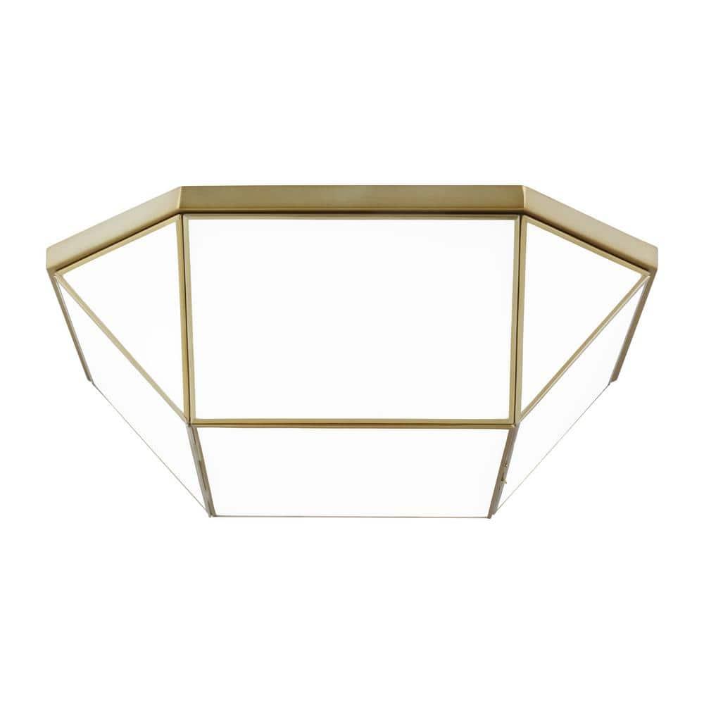 Morrison 20 in. 4-Light Satin Brass Flush Mount with White Glass Panel