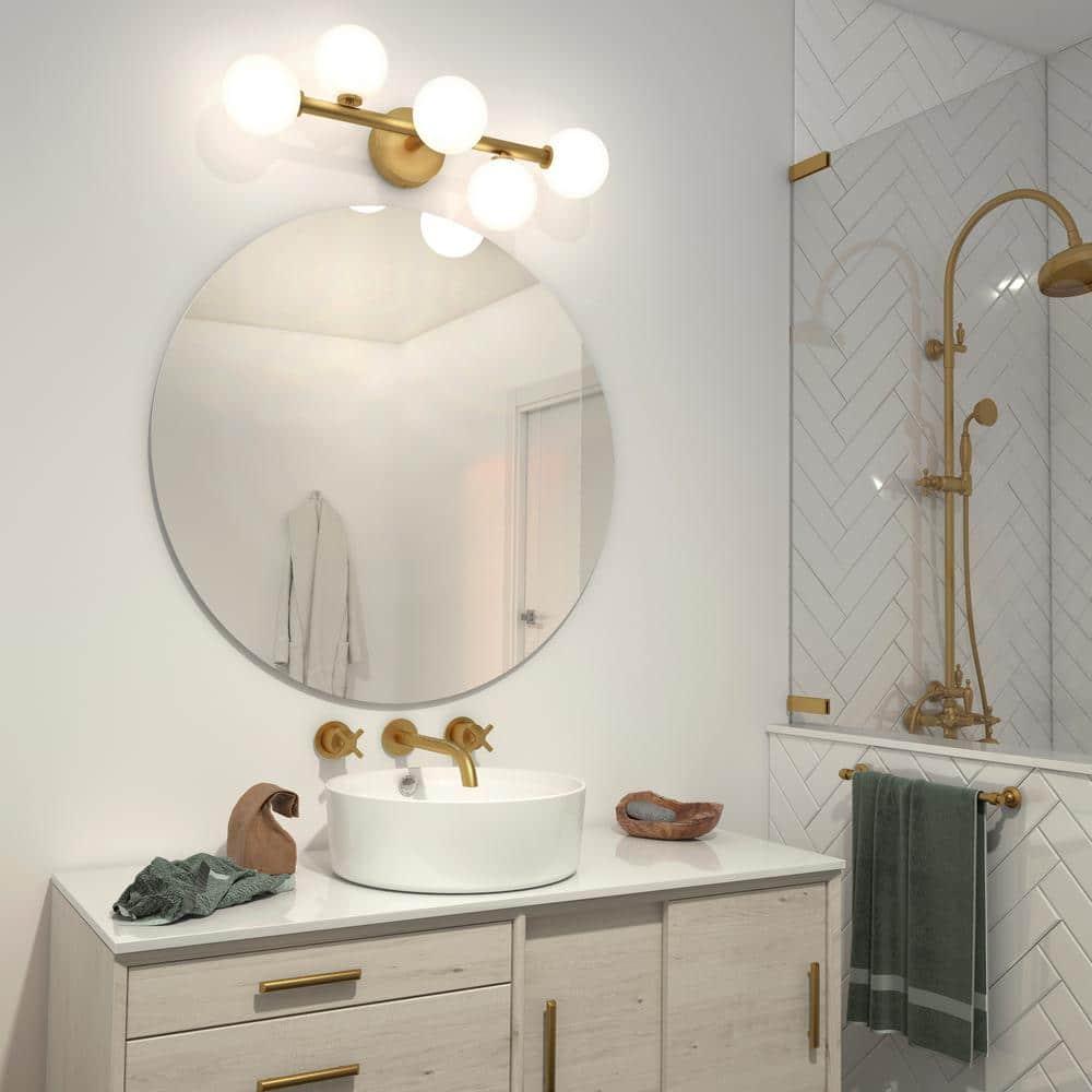Gold 5-Light Integrated LED Vanity Light with Glass Globes