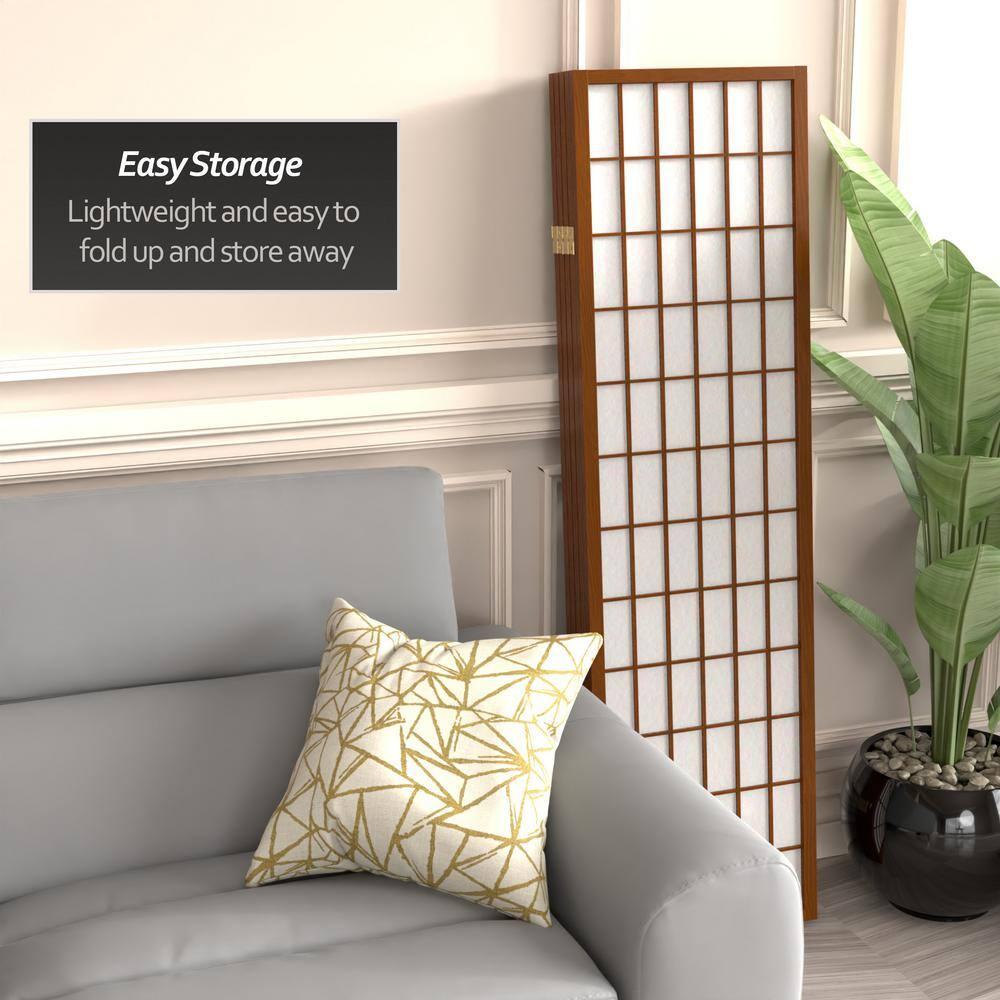Oriental Furniture 5 ft. Tall Window Pane Shoji Screen - Walnut - 5 Panel