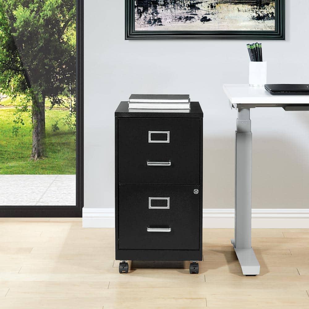 2 Drawer Mobile Locking Metal File Cabinet in Black