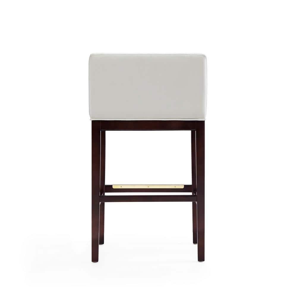 Kingsley Upholstered Beech Wood Barstool Ivory - Manhattan Comfort: Faux Leather, Low Back, Armrest, Footrest