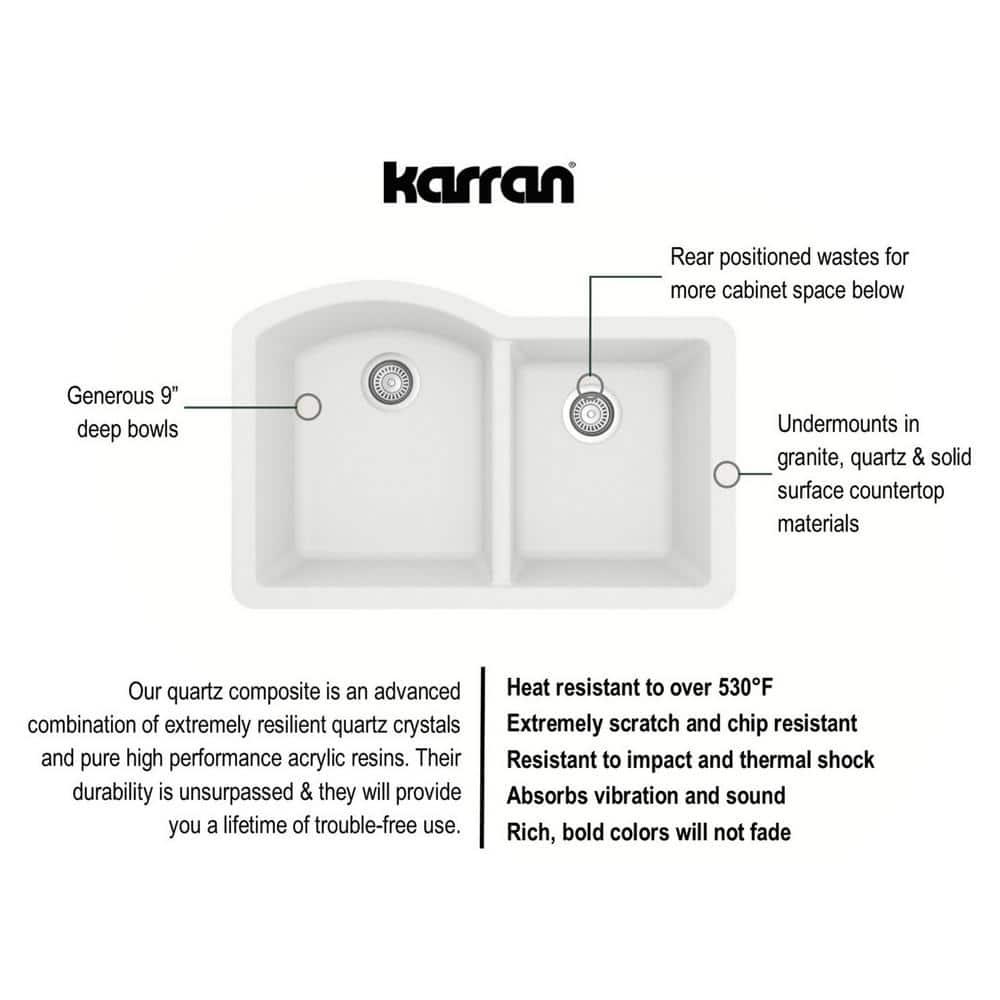 Karran Undermount Quartz Composite 32'' X 21'' 60/40 Double Bowl Kitchen Sink
