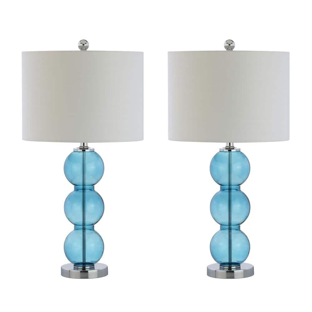 JONATHAN Y Bella 27" Glass Triple-Sphere LED Table Lamp, Sky Blue/Chrome (Set of 2)