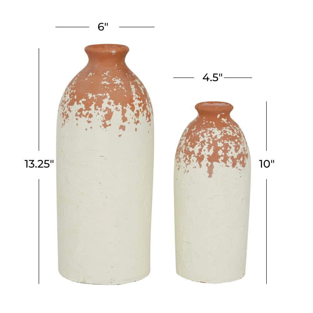 Novogratz Ceramic Decorative White Vase with Terracotta Detailing Set
