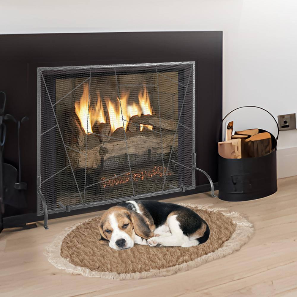 VEVOR Fireplace Screen Single Panel, Sturdy Iron Mesh Fireplace Screen, 35.6"(L) x28.4(H) Spark Guard Cover, Simple Installation, Free Standing Fire Fence Grate for Living Room Home Decor Modern
