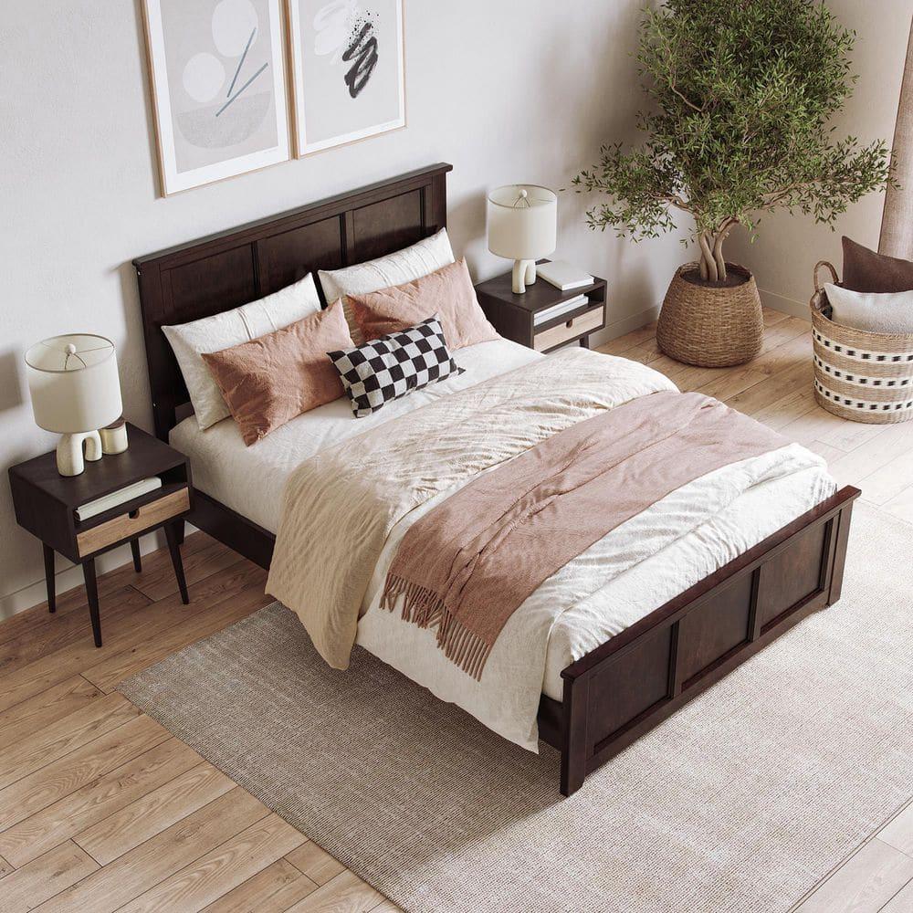 AFI Charlotte Cama con Plataforma de Perfil Bajo de Madera Maciza con Pie de Cama a Juego, Espresso