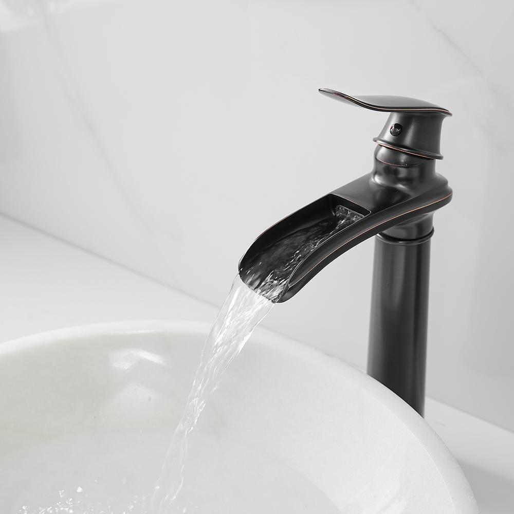 Waterfall Single Hole Single Handle Vessel Sink Faucet With Drain Assembly in Oil Rubbed Bronze