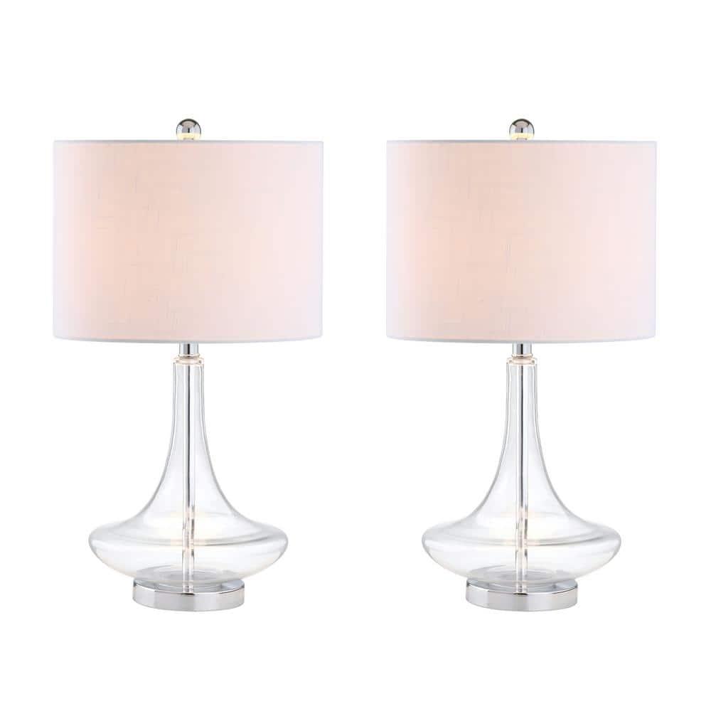 JONATHAN Y Cecile 25.5" Glass Teardrop LED Table Lamp, Clear/Chrome (Set of 2)