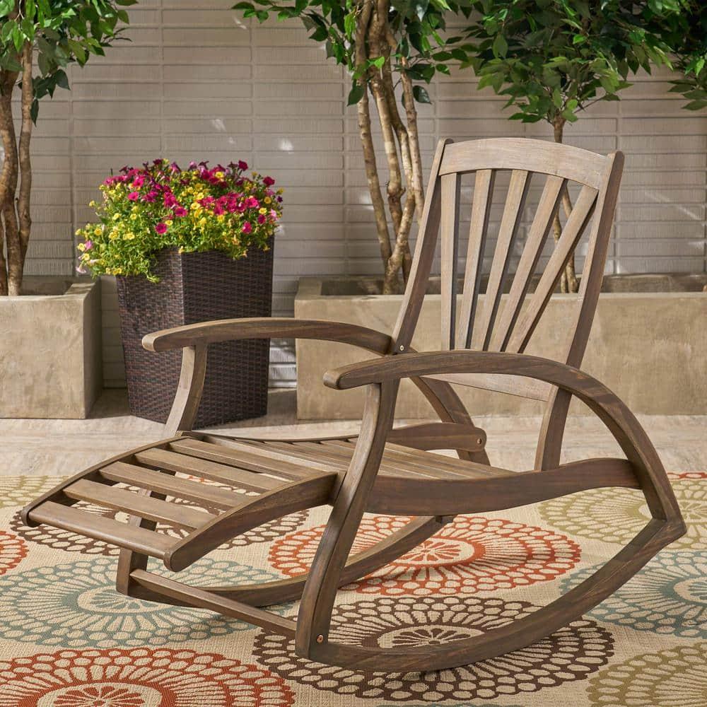Noble House Sunview Outdoor Acacia Wood Rocking Chair with Footrest Gray