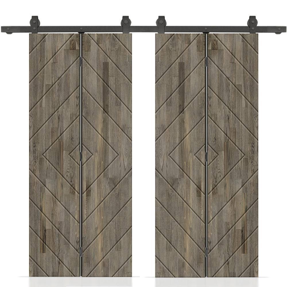 Calhome Stained Pine Wood Bi-Fold Double Barn Door with Sliding Hardware Kit