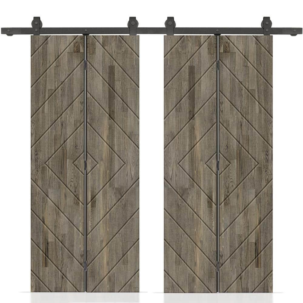 Calhome Stained Pine Wood Bi-Fold Double Barn Door with Sliding Hardware Kit