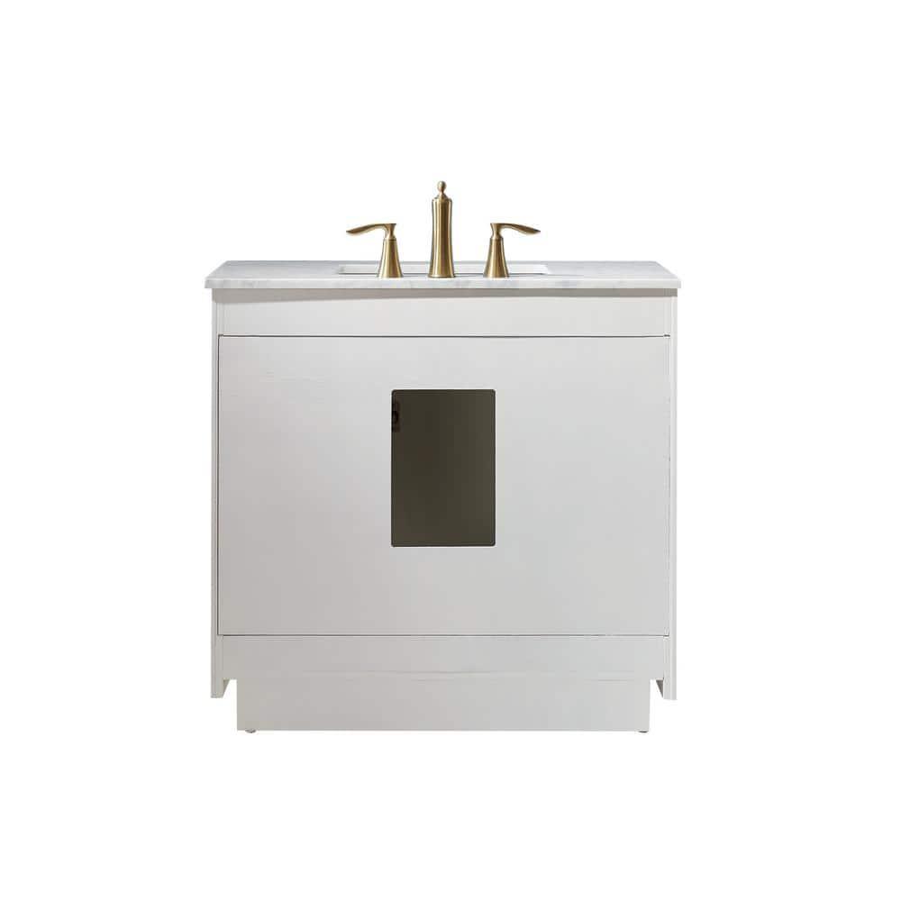 Ivy 36" Marble Countertop Single Vanity w/o Mirror White