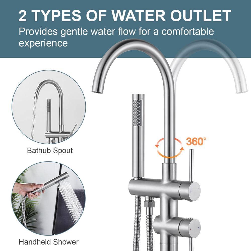 Double Handle Floor Mounted Freestanding Tub Filler With Handshower