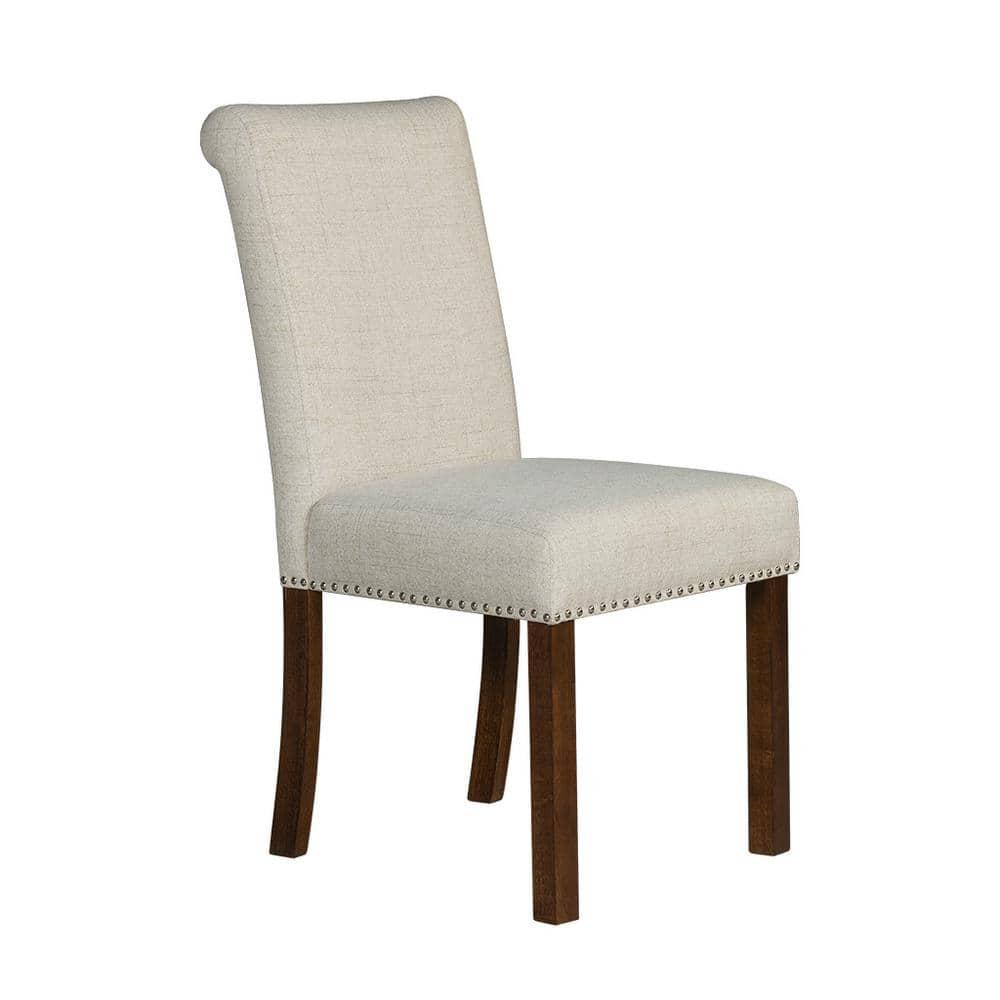 510 Design Aubrey Upholstered Dining Chairs with Silver Nailhead Trim - Set of 2 - Natural (Set of 2)