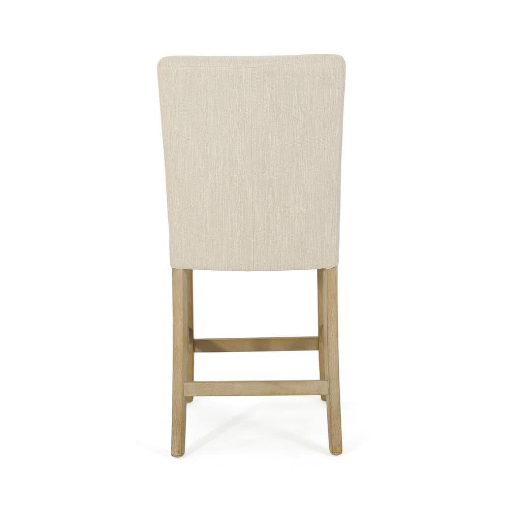 Noble House Darke Fabric Button Tufted Counter Stools, Set of 2, Beige and Weathered Brown