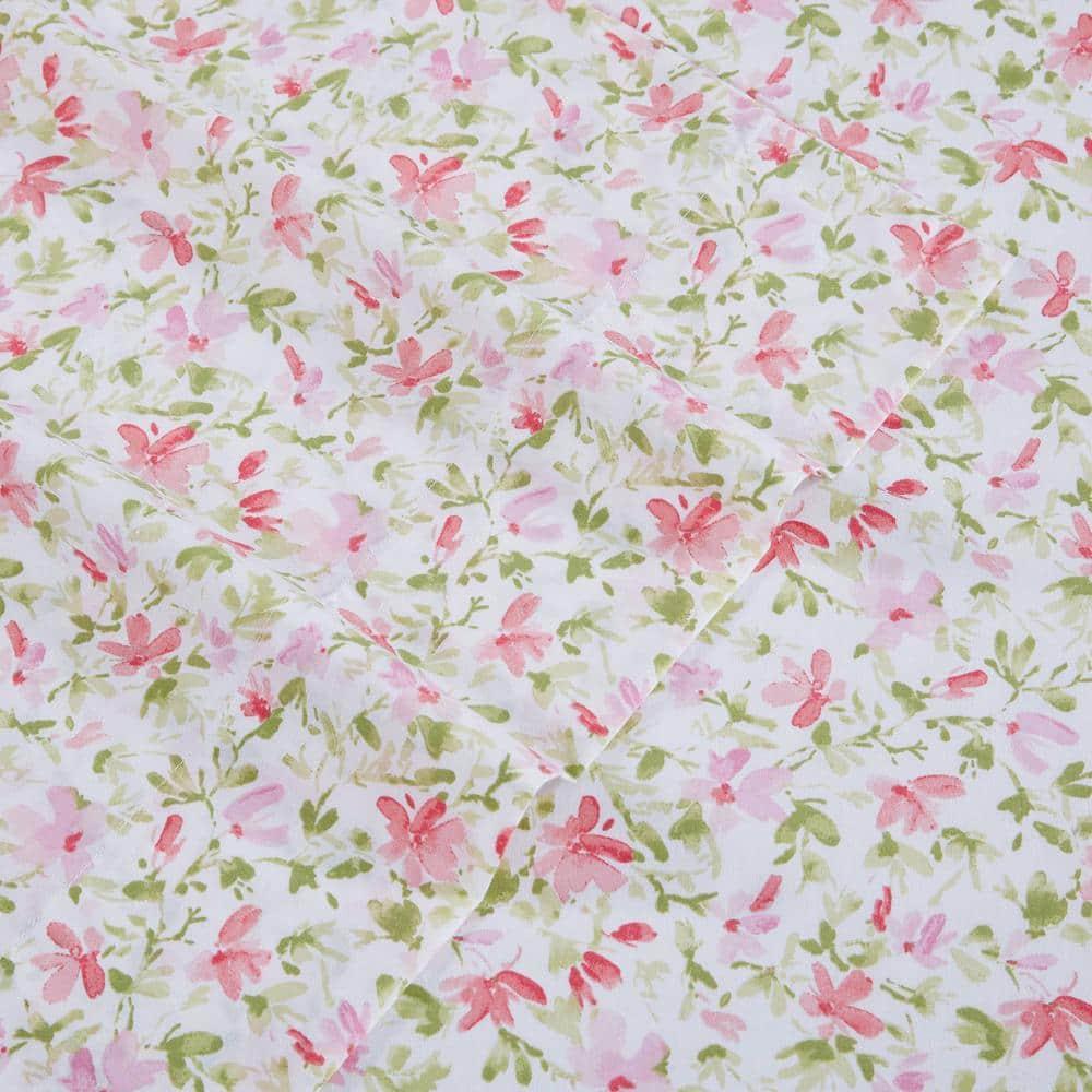 Laura Ashley Norella 100% Cotton Percale- 4 Piece- Sheet Set  Pink- Full
