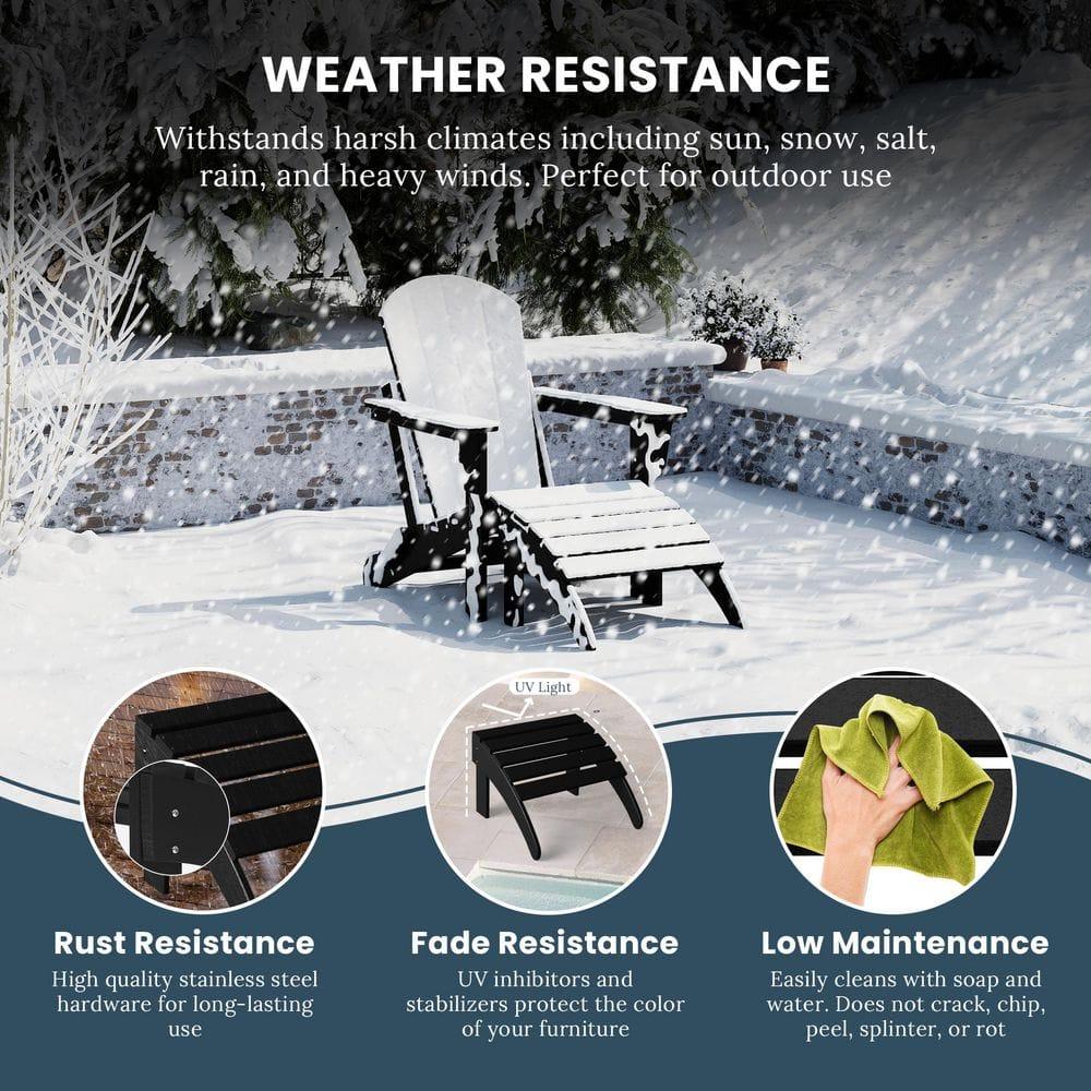 Polytrends  Laguna Hdpe All Weather Outdoor Patio Foldable Ottoman Black