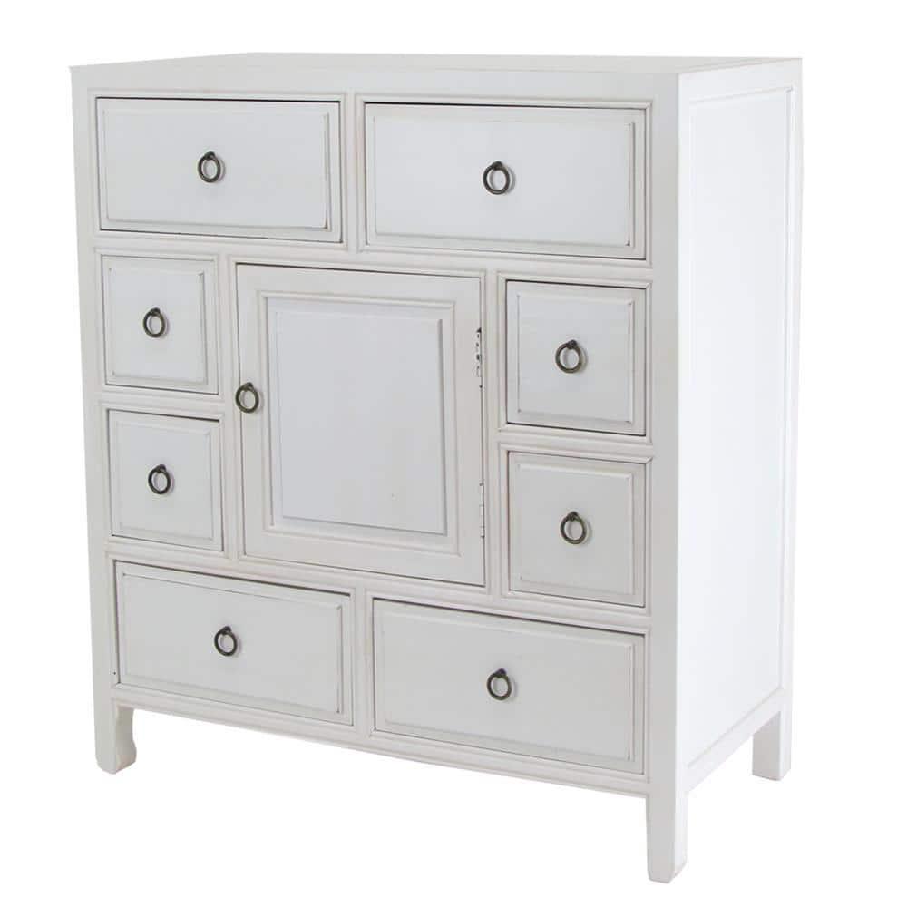 Benjara Wooden Chest with 8 Spacious Drawers and 1 Cabinet, White