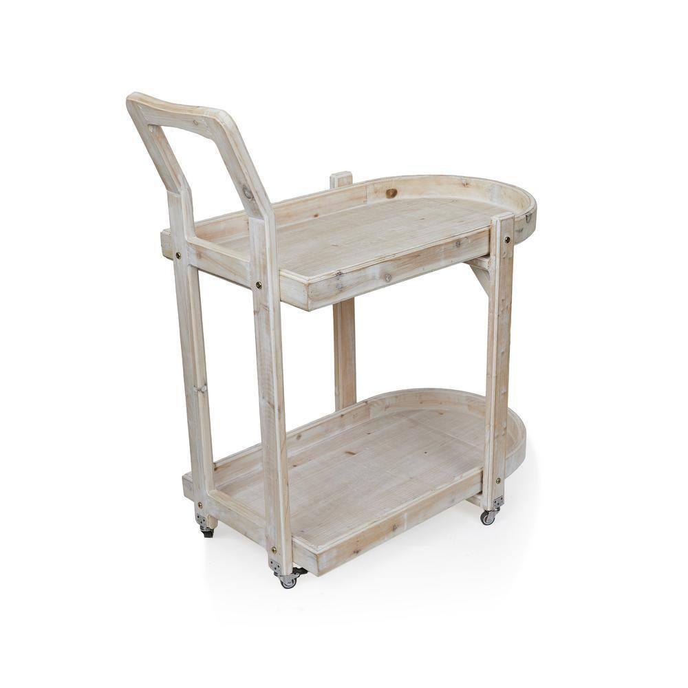 Alpine Corporation MBB174 Wood 2-Tier Rolling Storage Cart for Books, Plants, Decor, Rustic Storage Push Cart with 2 Shelves