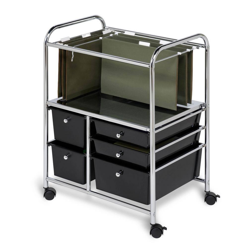 Honey-Can-Do Steel and Plastic 5-Drawer Rolling File Storage Cart, Black/Chrome