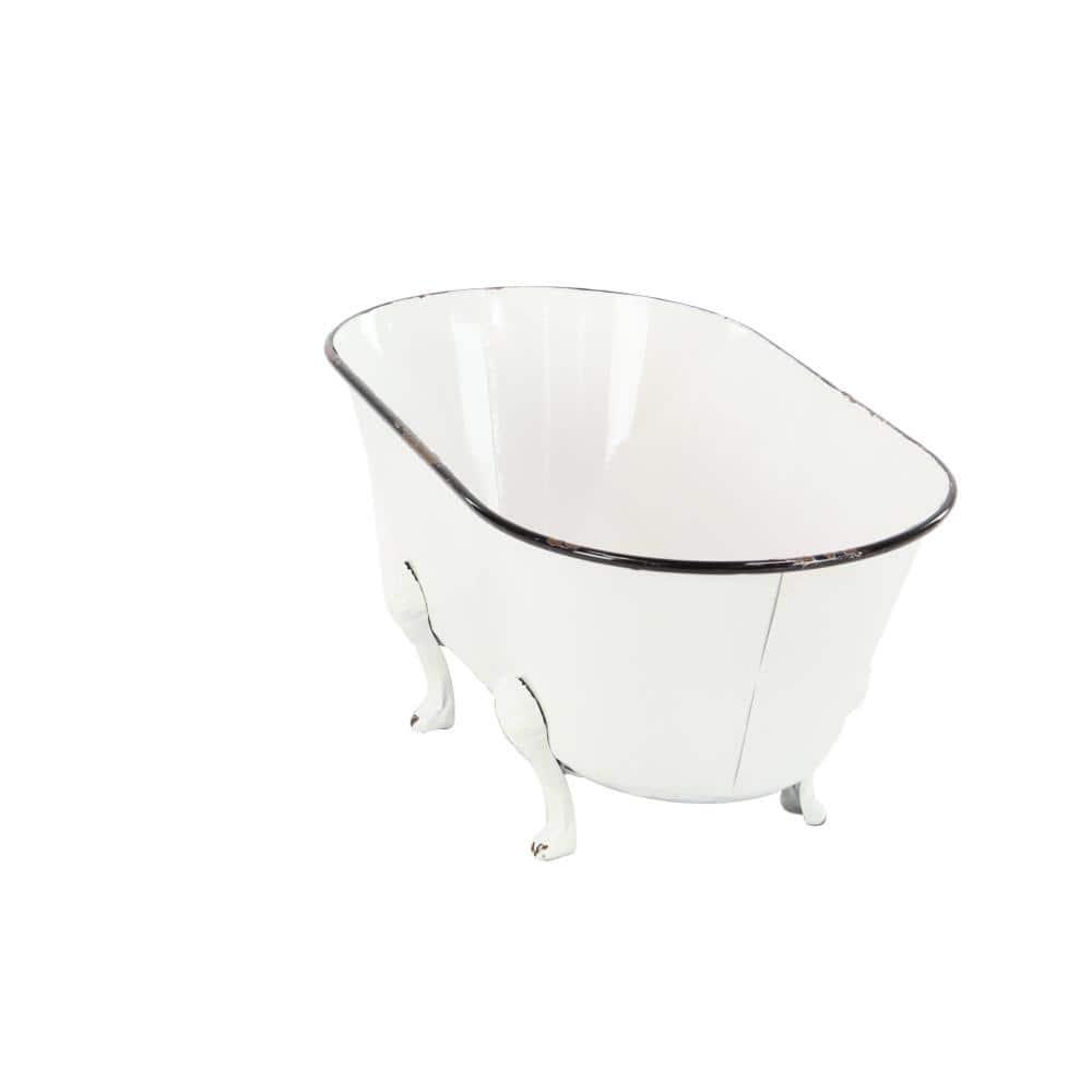 DecMode 20" x 9" Indoor Outdoor Bathtub White Metal Planter