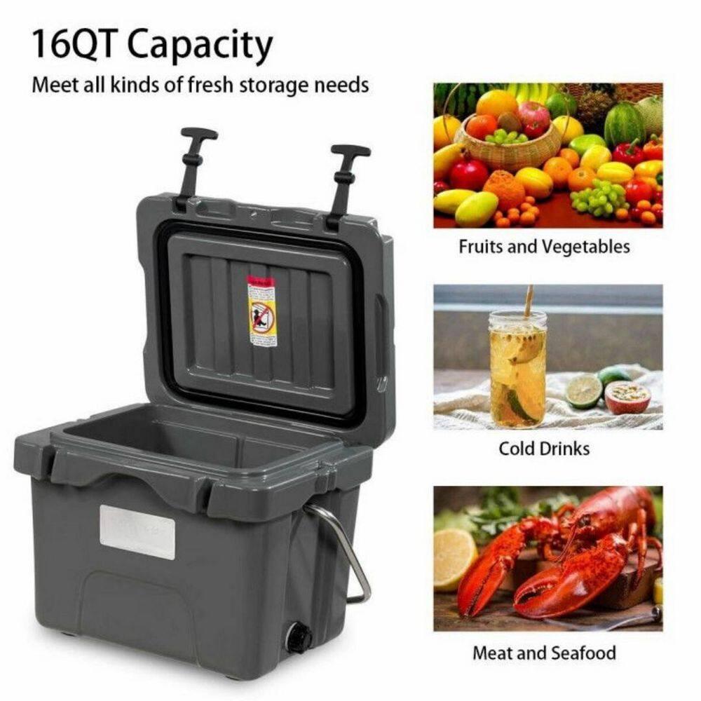 Costway 16 Quart Cooler Portable Ice Chest Leak-proof 24 Cans Ice Boxfor Camping