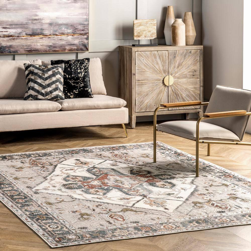 nuLOOM Mali Machine Washable Traditional Medallion Ultra Thin Accent Rug, 2' x 3', Ivory