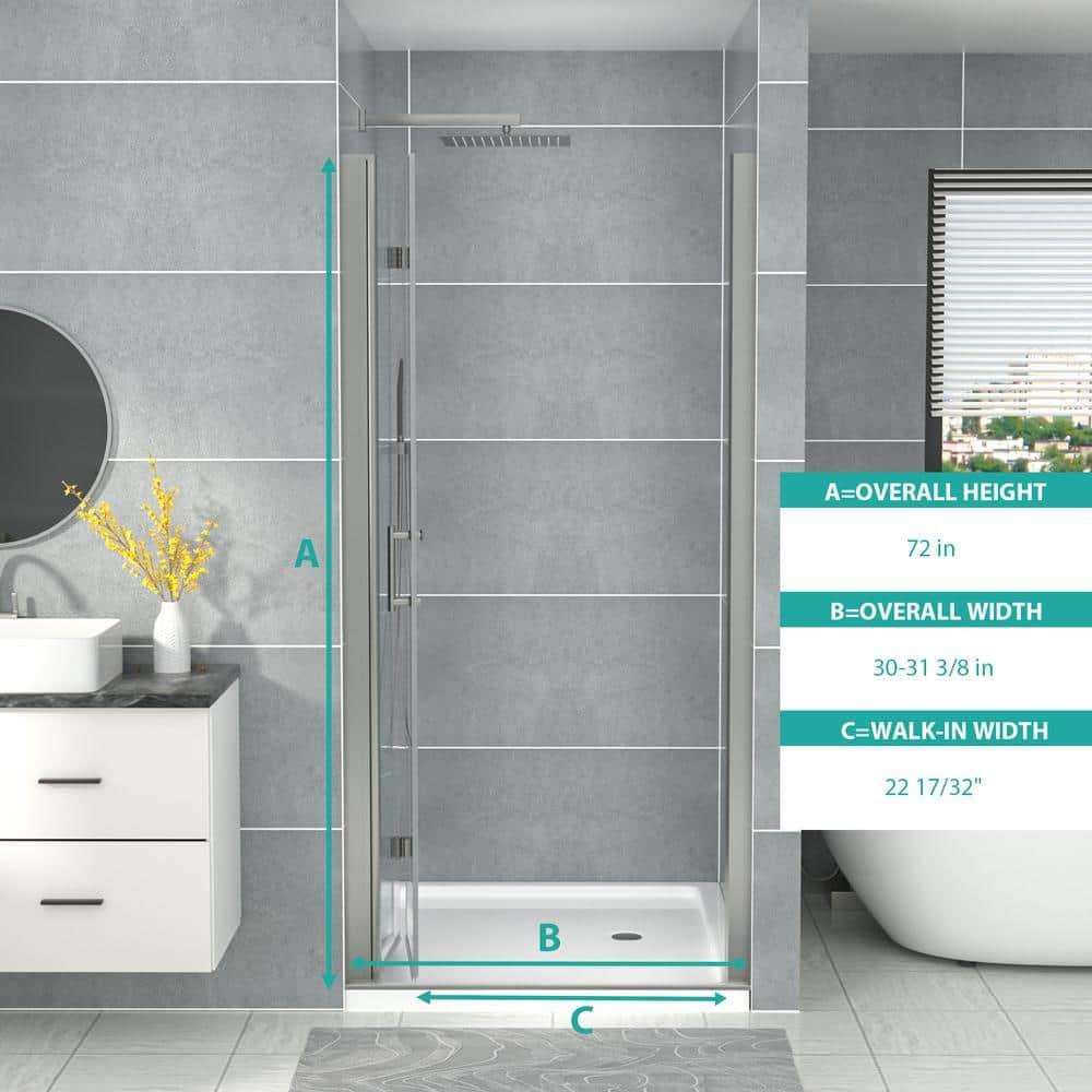 Sarlai 30 - 31 3/8" W x 72" H BiFold Frameless Glass Shower Door with Clear Tempered Glass S-SD3072BF-SS