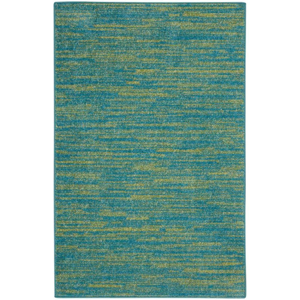 2 x 4 ft. Blue & Green Striped Non Skid Indoor & Outdoor Runner Area Rug - Blue and Green - 2 x 4 ft.