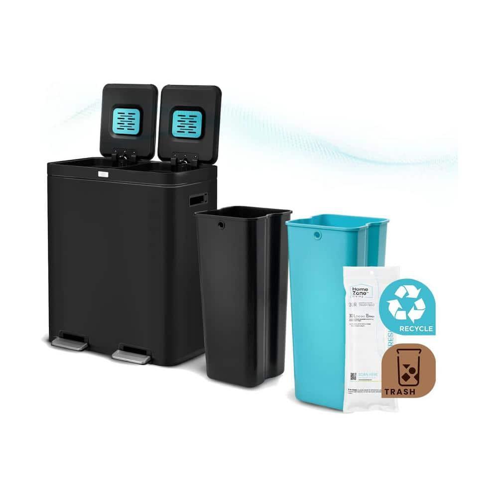 Home Zone Living 15.8 Gallon Stainless Steel Dual Kitchen Trash Can with CleanAura