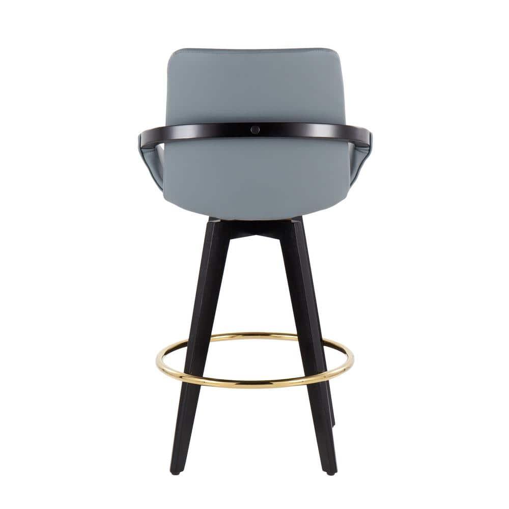 Set of 2 Cosmo PU Leather/Metal/Wood Counter Height Barstools Black/Gold/Gray - LumiSource: Swivel, Upholstered, 250lb Capacity