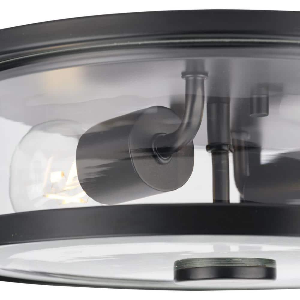Progress Lighting Gilliam 2-Light Flush Mount, Matte Black, Curved Glass