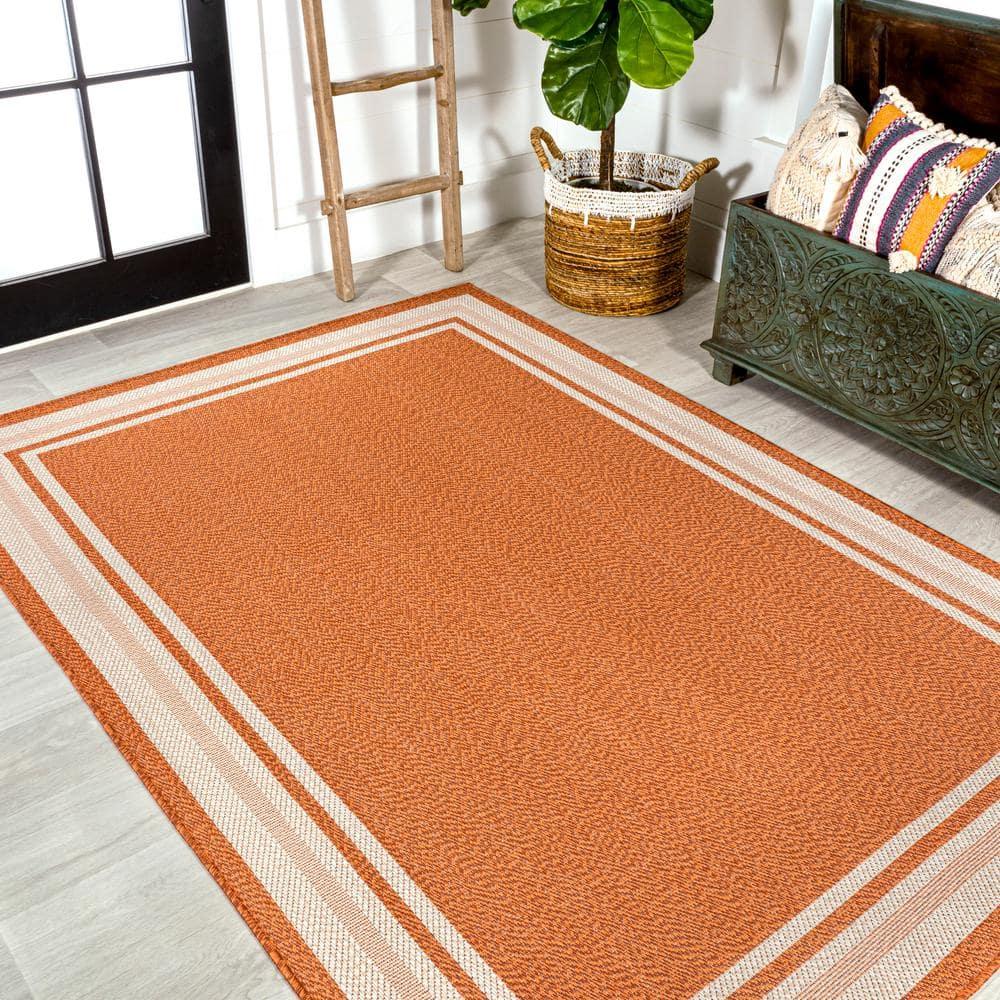 4' x 6' James Modern Border Stripe Indoor/Outdoor Area Rug, Orange/Cream - JONATHAN Y