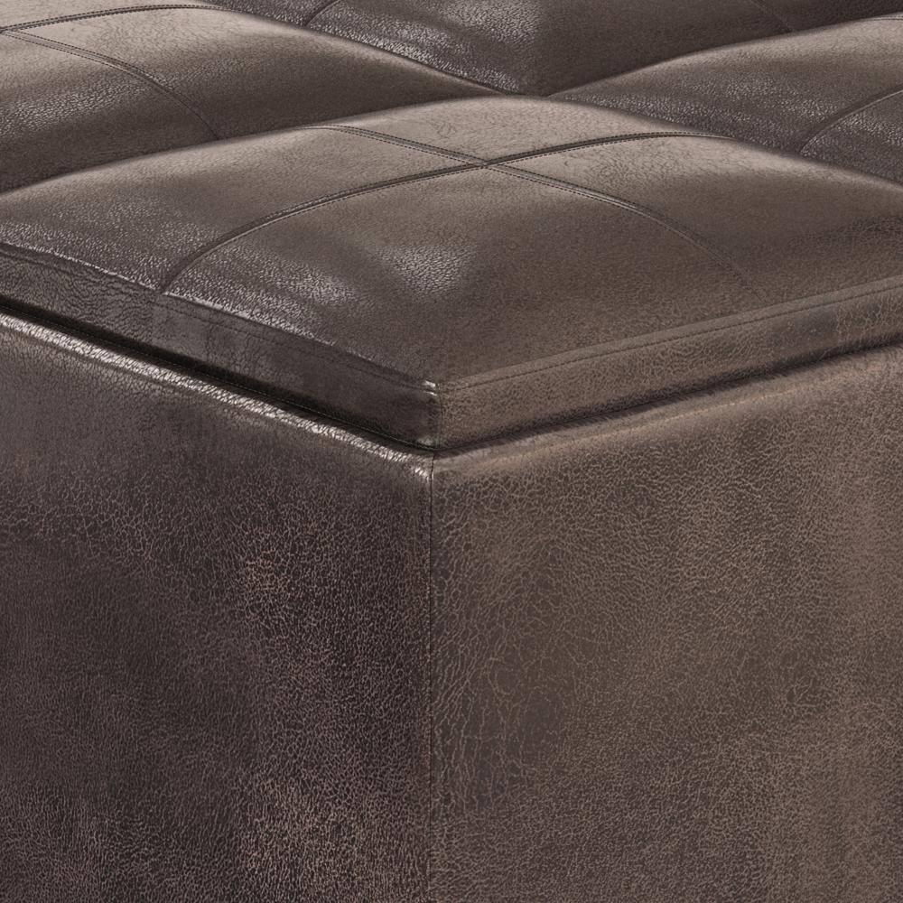 Simpli Home Avalon 35"W Upholstered Square Coffee Table Storage Ottoman with Flip-Over Trays