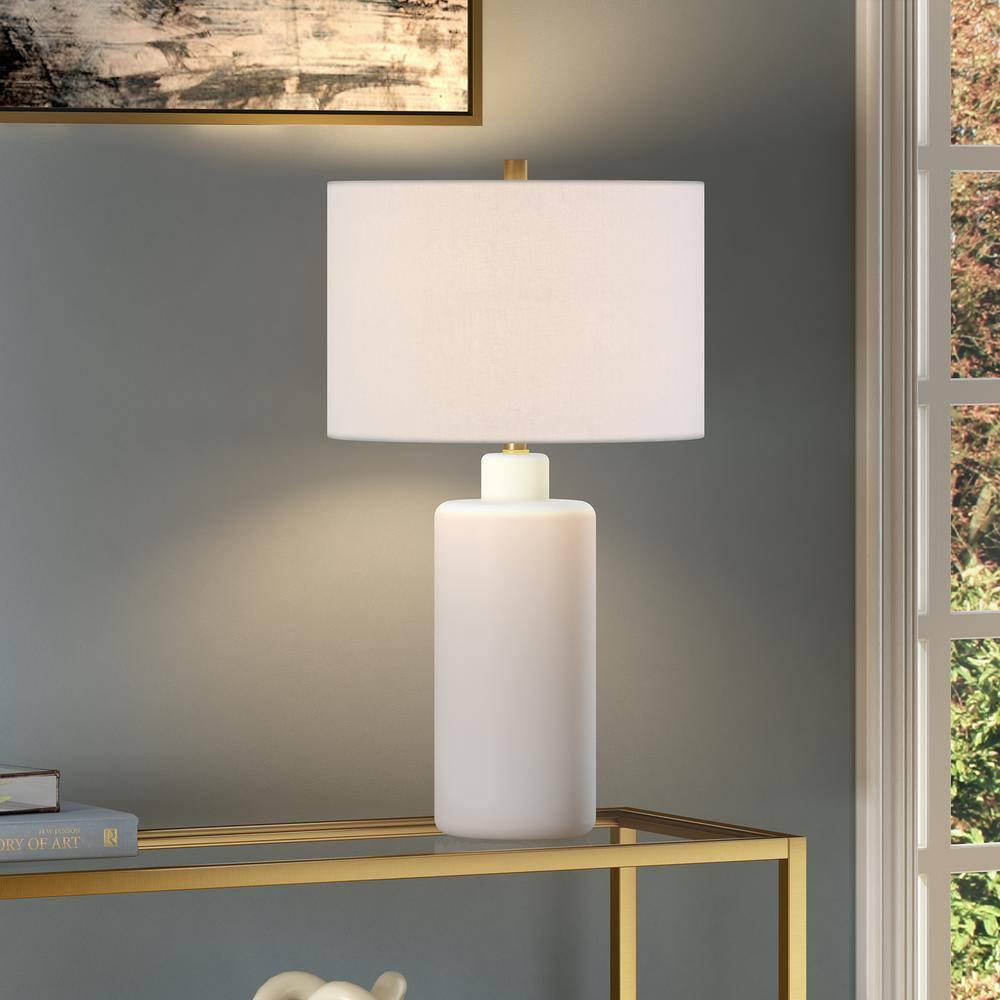 Evelyn&Zoe 25" Contemporary Ceramic Table Lamp with White Drum Linen Shade
