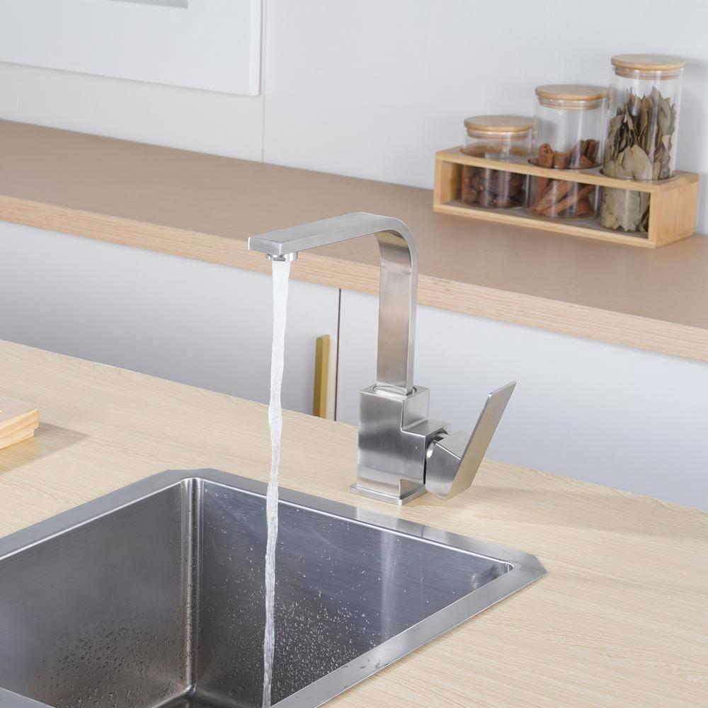 Single Handle Deck Mount Stainless Steel Bar Faucet with Hot & Cold Dual Modes in Brushed Nickel Finish