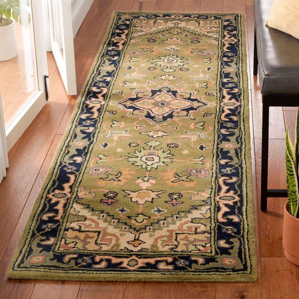 Heritage HG625 Handmade Runner Rug - 2'3"x6' - Green/Light Brown - Safavieh
