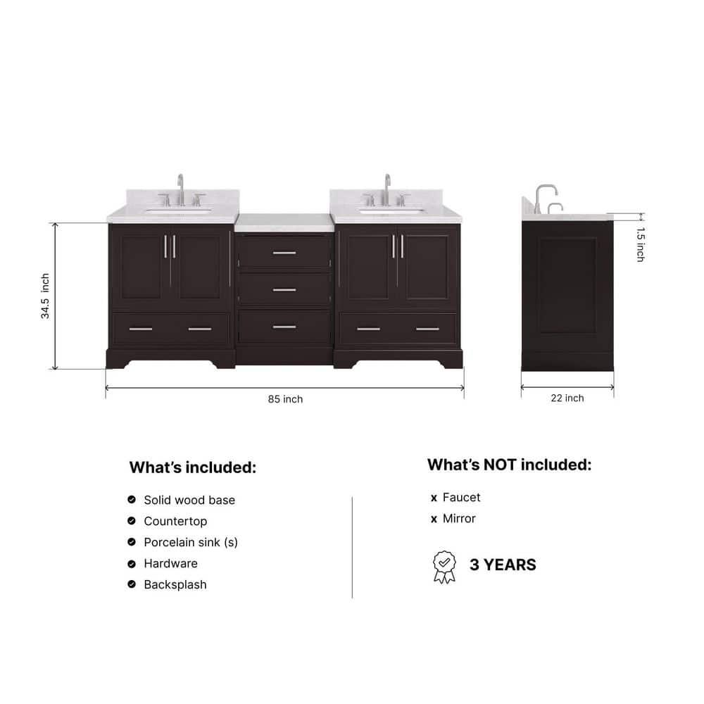 Ariel Stafford 85 in Double Sink Vanity Set in Espresso