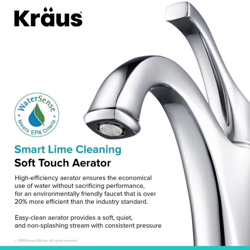 Kraus Arlo Single Hole 1-Handle WaterSense Bathroom Sink Faucet with Drain and Deck Plate