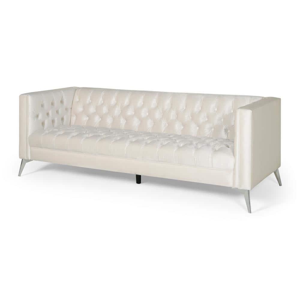 Noble House Camden Tufted Velvet Sofa, Beige, Silver